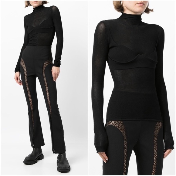Dion Lee Moulded Mesh Stretch Knit Long Sleeve Top Black - Picture 1 of 10